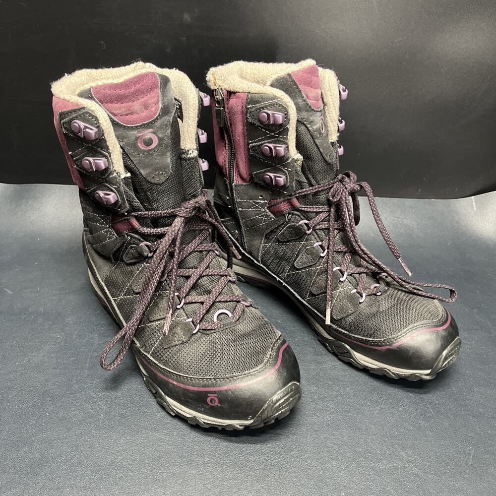 Oboz Women Juniper 8" Insulated B-Dry Hiking Boot Side Zip Black Purple Size 9.5